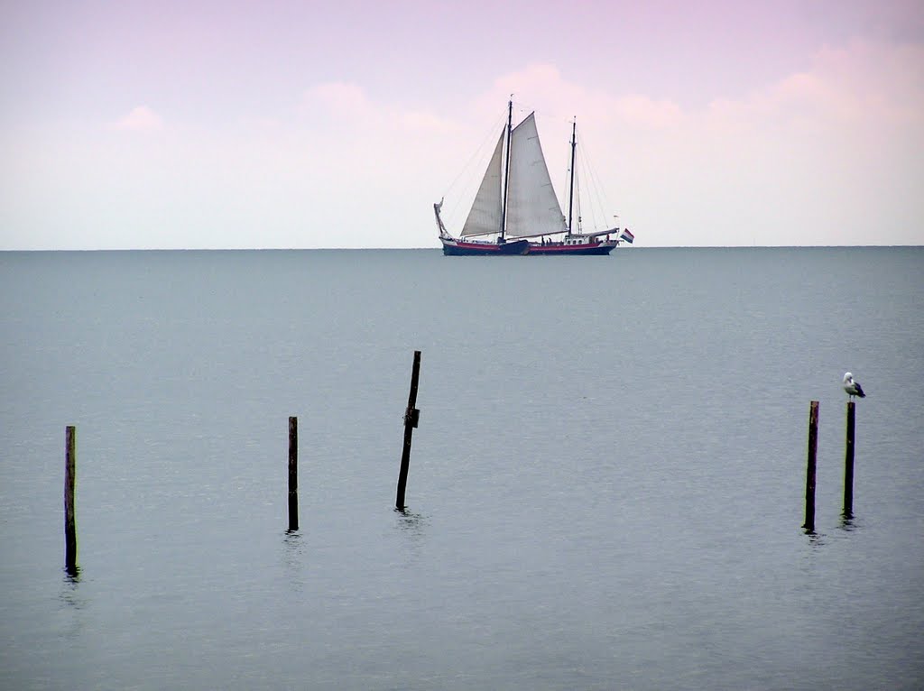 Boat on Markermeer Lake by Elios Amati