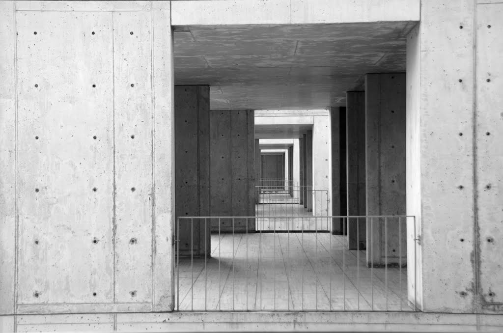 Salk Institute hallways b&w, San Diego, California by Damon Tighe