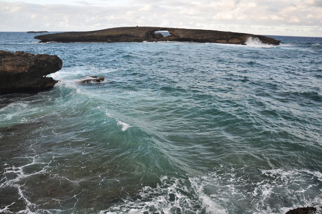 Laie Point natural rock bridge and big wave [11.2011] by funguspille