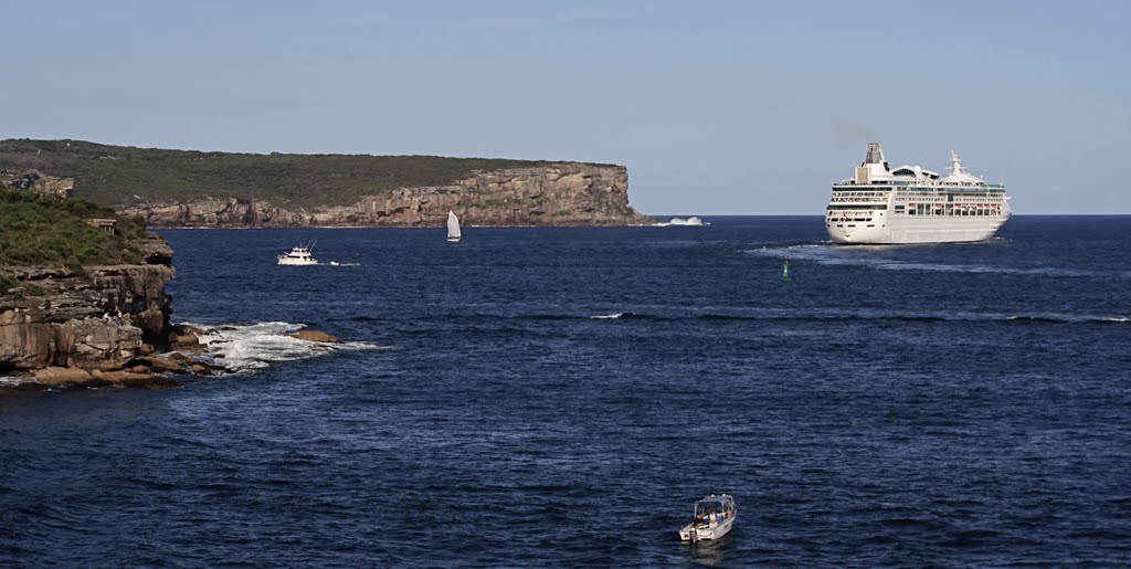 The view from Middle Head as "Rhapsody of the Seas" exits the Heads. Sydney NSW Australia, 2011. by Jackson Orlando