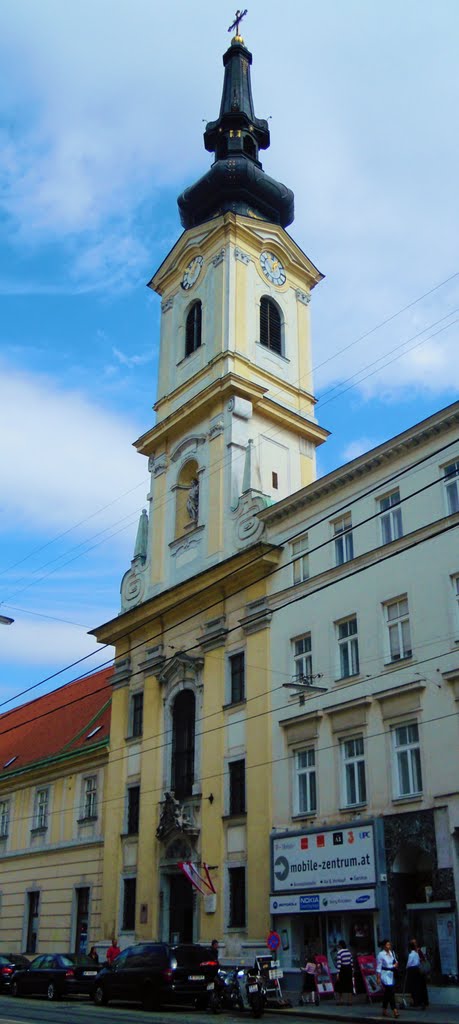 HAYDN . Vienna II., Taborstrasse. Die Kirche der barmherzigen Brüder / mit der Gedenktafel für Josef Haydn . by Don.Ebro