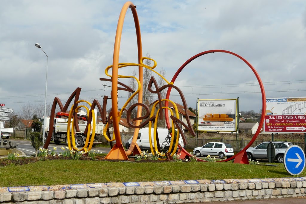 Montgeron, rond-point, décor rappelant le départ du premier tour de France en 1903, atelier sculpture Montgeron, 2003 by tofil44