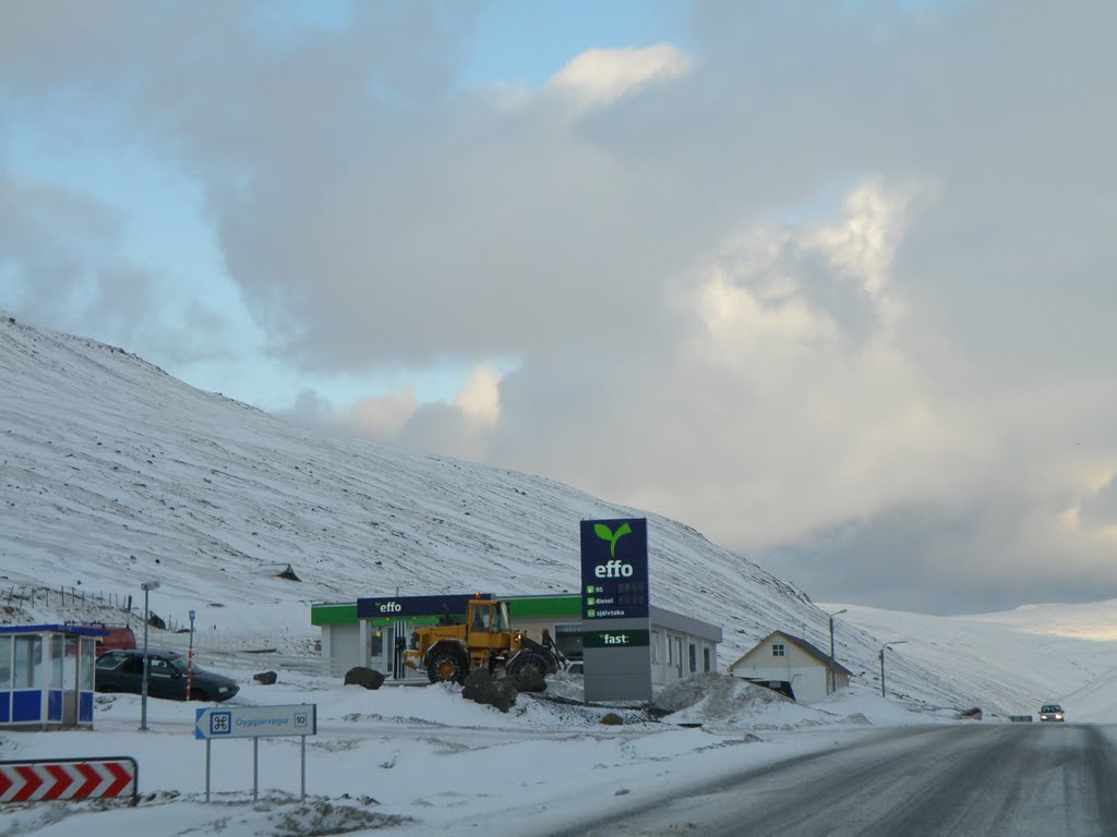 Effo Gas Station in Kollfjarðardali, Near Kollafjørður, Oyggjarvegur to the left, Streymoy, Faroe Islands by Eileen Sandá