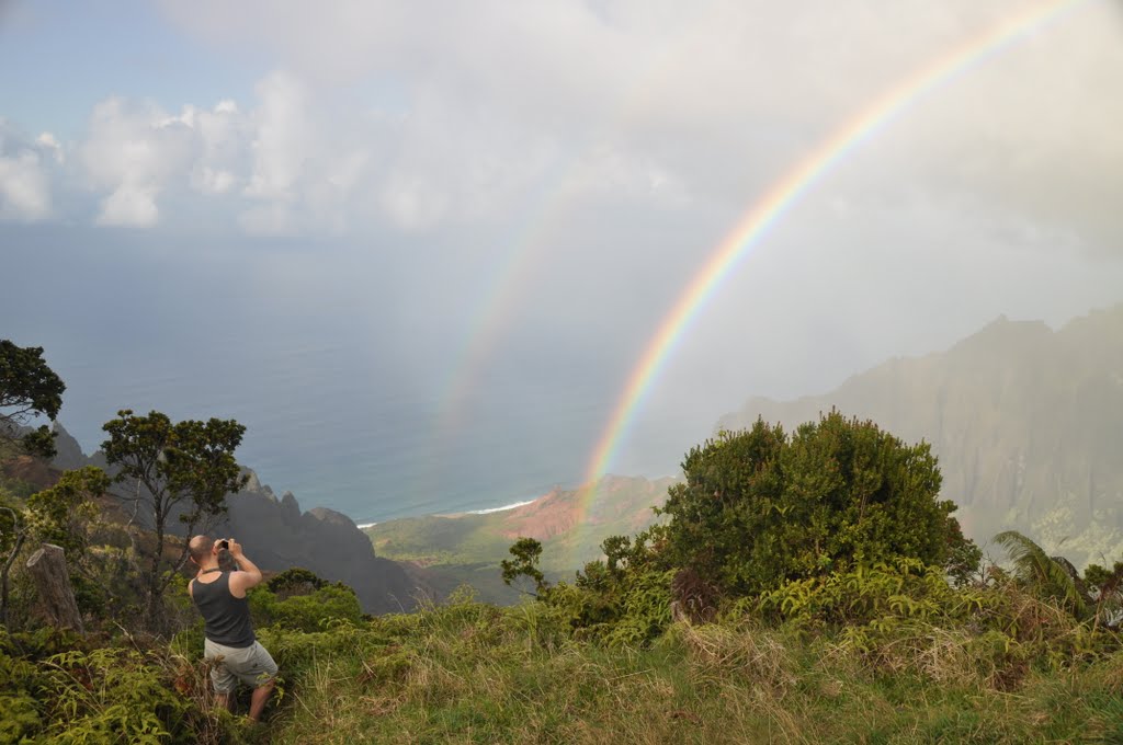 Double Rainbow Blessing Waimea Canyon Lookout by Louise Clauesson