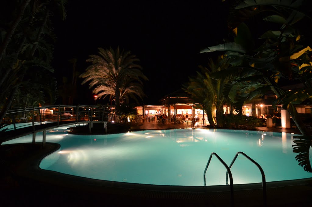 The big poole , sun wing resort at night by Michael Johansson