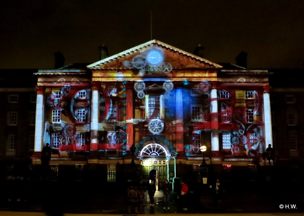 Trinity College Dublin Ireland Light projection on the facade of Trinity College for New Years Eve by H.Warren