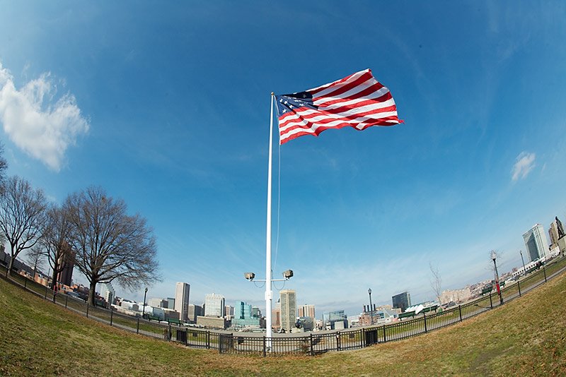 Federal Hill Flag above Baltimore Harbor by flint350