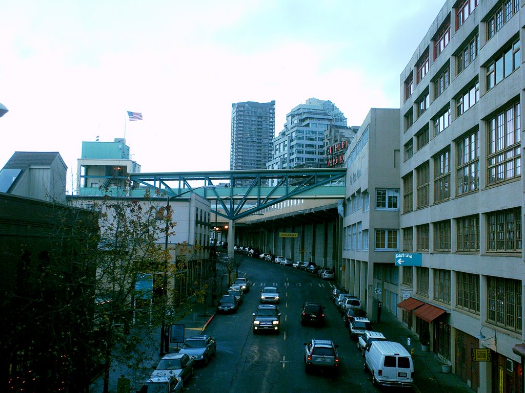 Looking Up Western From Above at Pike's Place Market by Timothy Chase