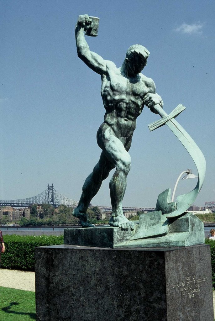 "Let Us Beat Swords into Plowshares" (Isaiah 2:4) Statue in UN Garden by gabachat