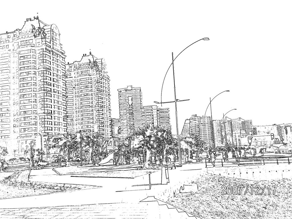 Dibujo del parque costero junto edificios by carloncho