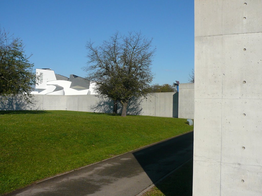 Tadao Ando building just outside of Weil am Rhein, Germany with Frank Gehry's building behind by shane_wallace