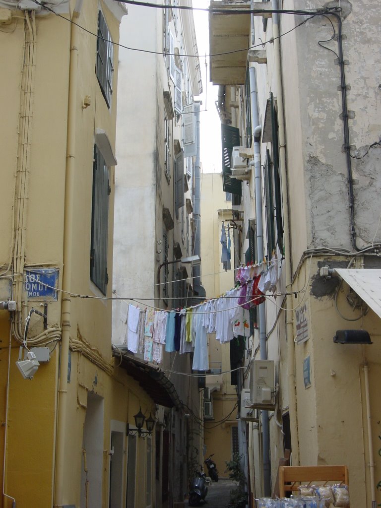 Corfu, Kerkyra city, narrow street by wvletter