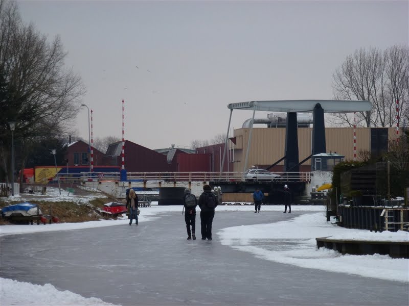 Zicht vanaf de Damsterdiep naar de Solwerderbrug by Netty van der Deen - Flikkema