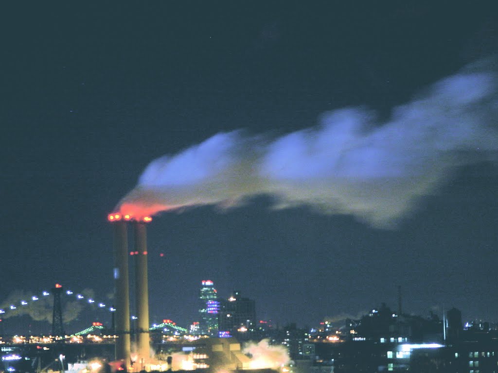 Steiner Studios Klieg Lights Illuminate the Cooling Towers, Brooklyn Navy Yard by Nathan Keene