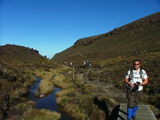 Looking along Mangatepopo Stream and Tongariro track towards Soda Springs by Greg Steenbeeke