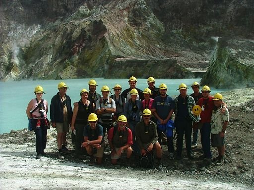 UNE geology field trip group beside crater lake by Greg Steenbeeke