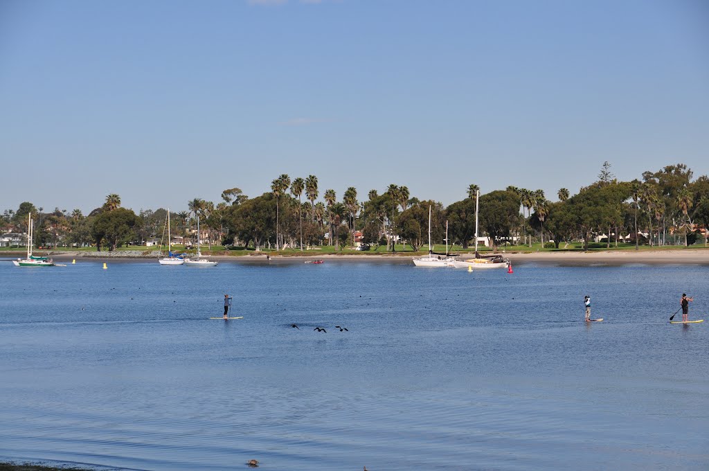 Paddleboarders in Glorietta Bay, Coronado Golf Course in Background by NadoHeinz