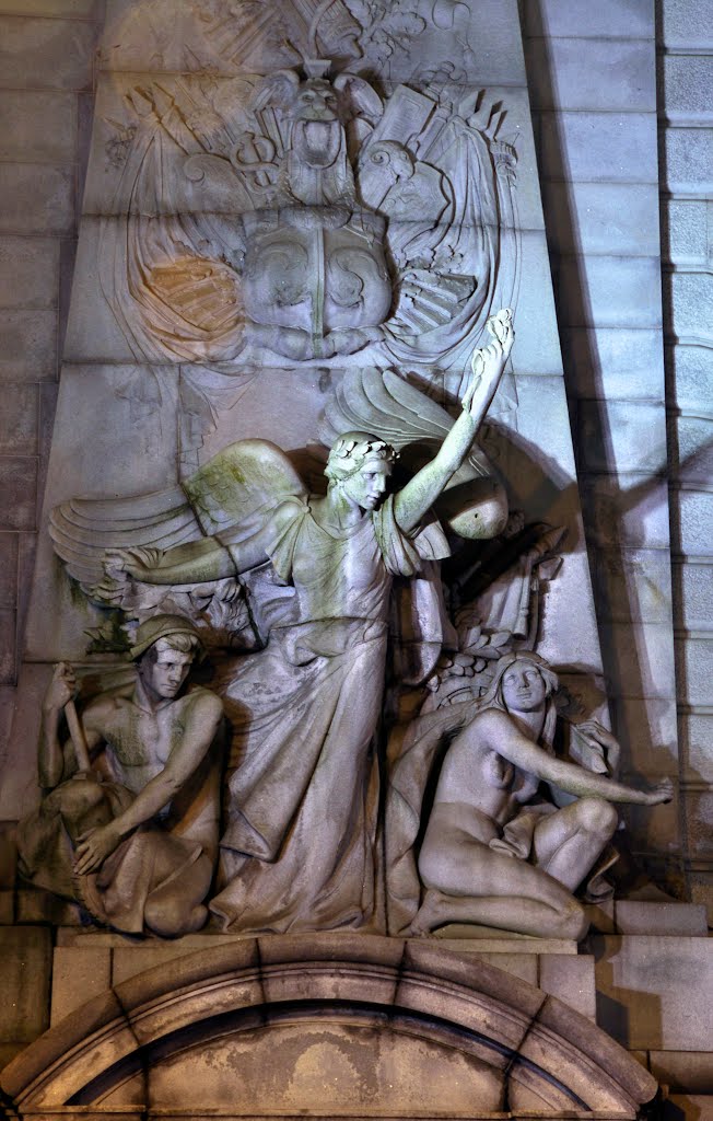 USA - NY - New York City. Manhattan. China Town. A Detail of the Manhattan Bridge Arch at night. Designed by Carrere and Hastings in 1909. by ®mene