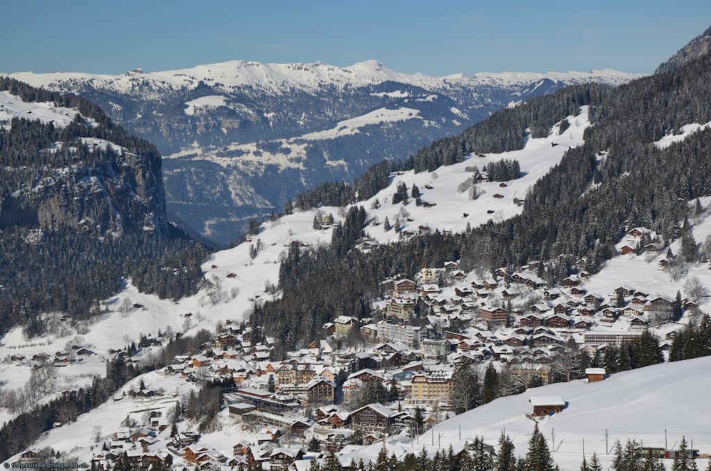 The town of Wengen - destination of the Lauberhorn FIS downhil race by kurt.fotosuisse