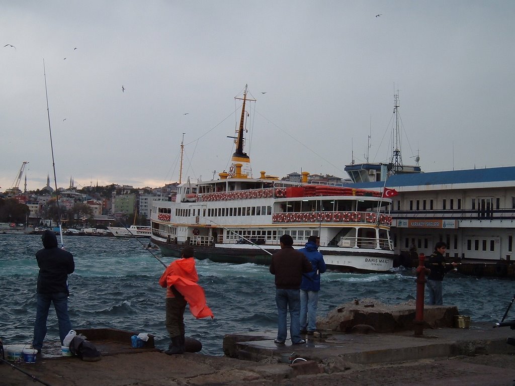 Ferry and fishermen in Istanbul by 3wan