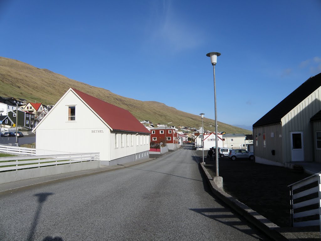 Vágsvegur, View towards East, Near Bethel and Heilsumiðstøðin, Vágur, Faroe Islands by Eileen Sandá