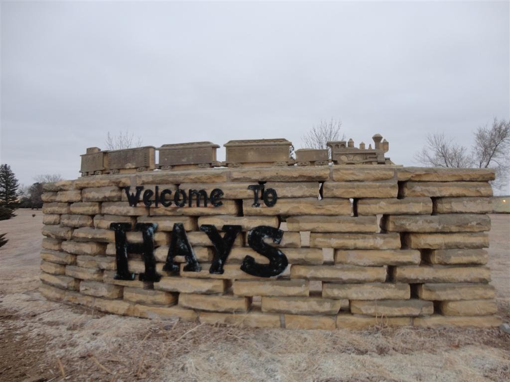 Train Hwy, limestone sculpture by Pete Felten, Hays, KS by marnox1