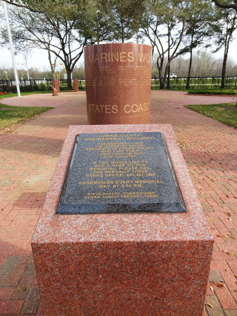 US Marines and Coast Guard marble slab and column at War Memorial Site by WOLFGANG HOUSTON WEST