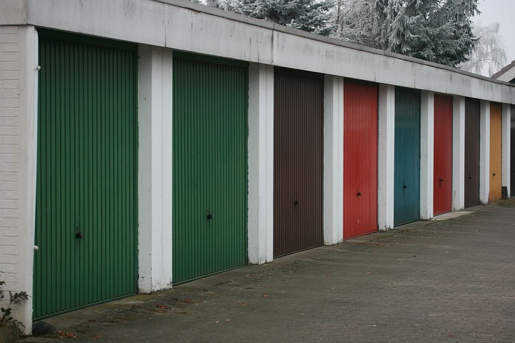 Car-park with colorful doors by Lisa J.