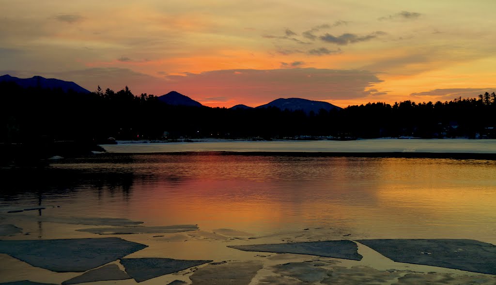 Sunrise, Lake Flower, Saranac Lake, NY, march 8, 2012 by Tom Dudones