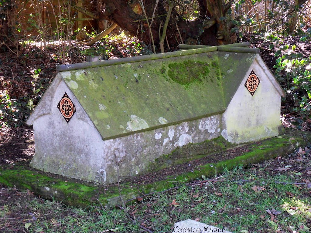 The church like grave marker inset with Godwin encaustic tilesc1880s by Bobsky.