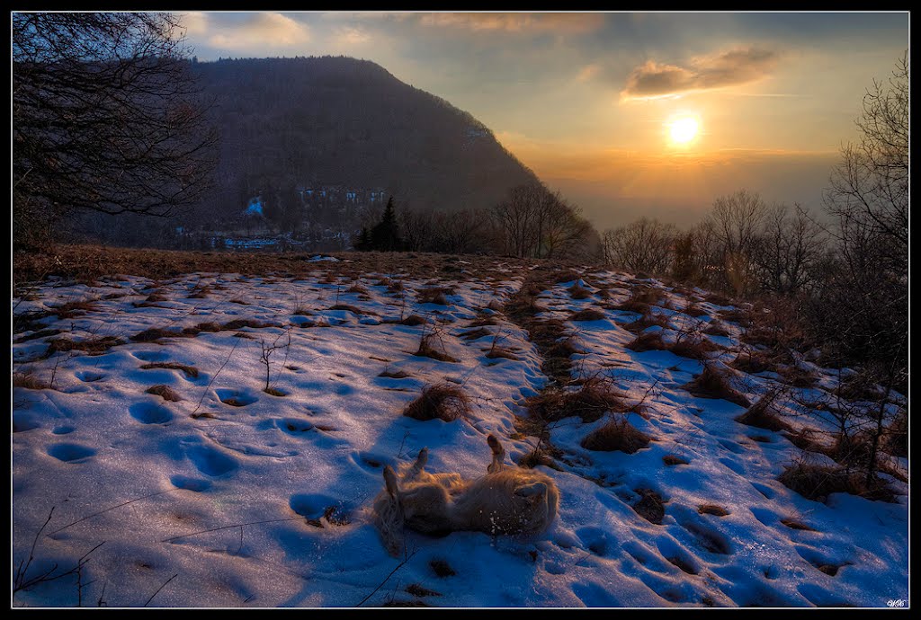 Self massage on snow at sunset by wx