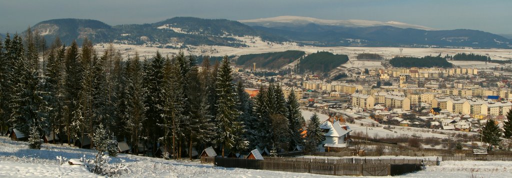 Oraşul Topliţa şi munţii din apropierea lui: (de la stânga la dreapta) Vf. Băeşul, 987 m; Vf. Tarniţa, 1046 m; creasta principală a Călimanului cu Vf. Răţitiş,2021 m; Vf. Călimanul, 2031 m by Dénes László