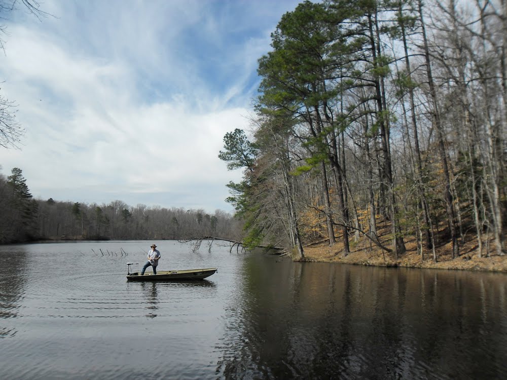 Fisherman on Swift Creek Lake, Pocahontas State Park, Chesterfield County, VA. by r.w.dawson