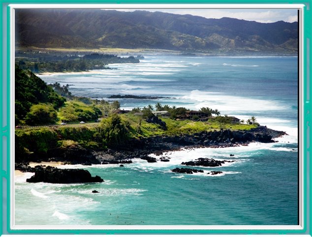 North Shore Coastline, Waianae Mountains in the background by photosofaloha