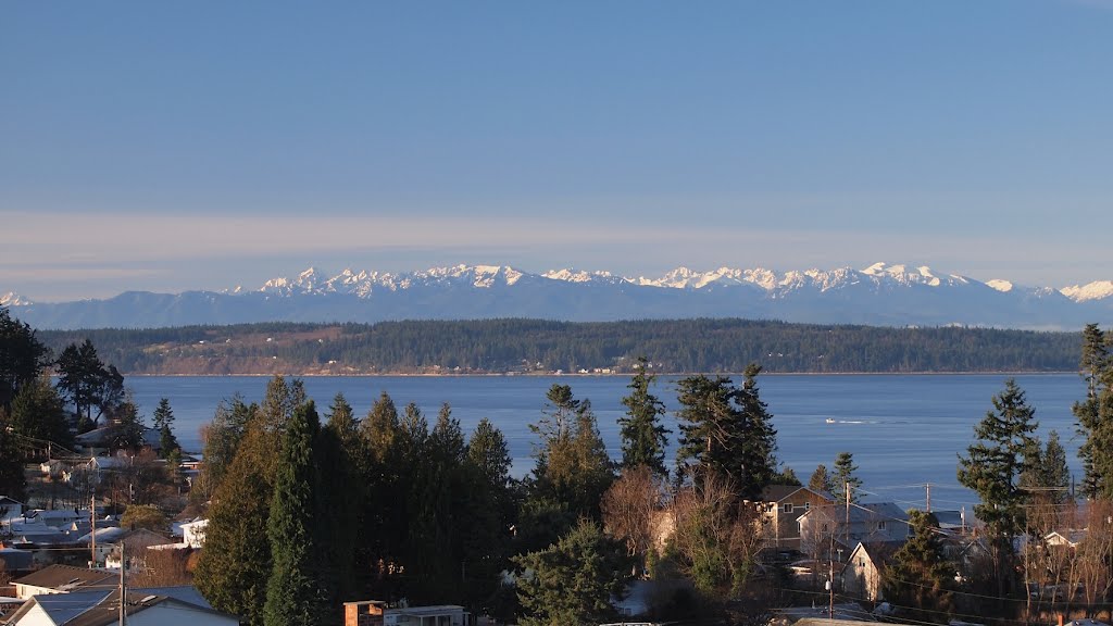 Olympic Mountain Range & Whidbey Island seen from Camano Island by g.whitcutt