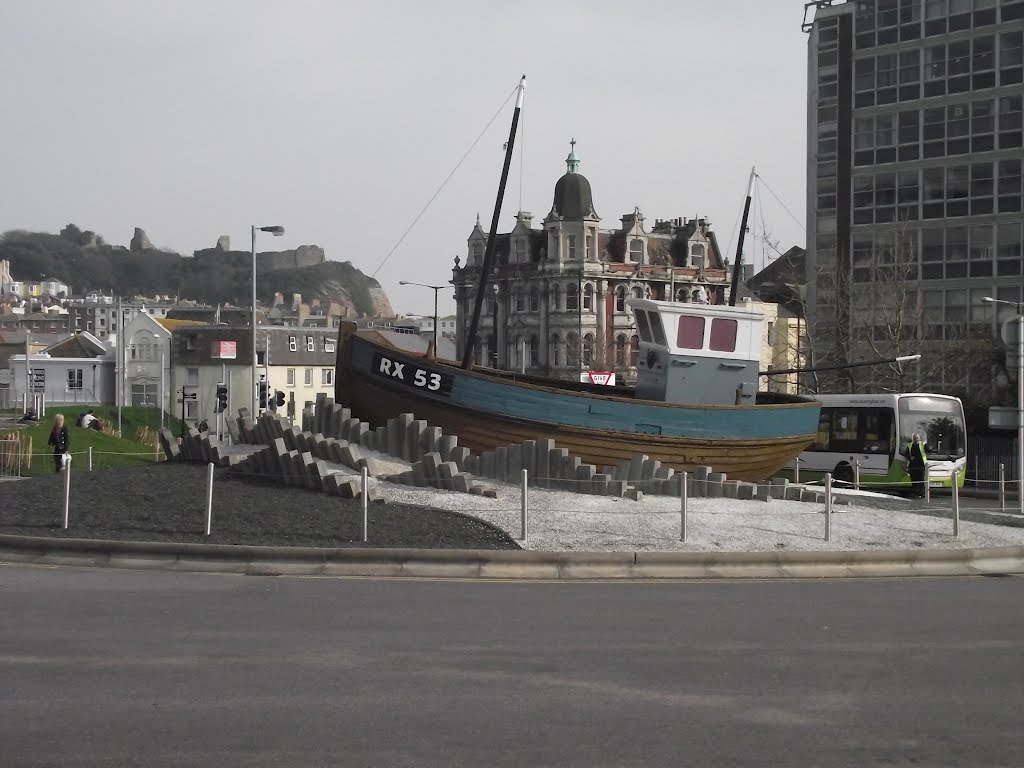 Stranded boat, Hastings station forecourt by tonywatson