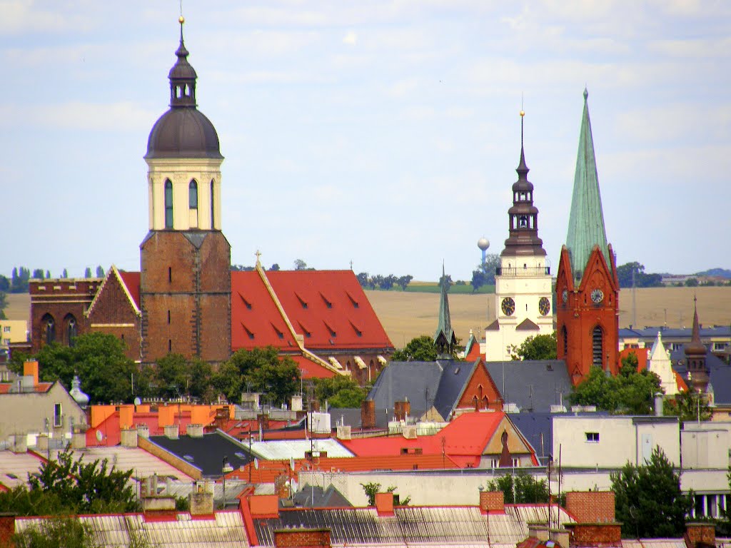 Opavské věže z jihozápadu (Opava towers from the southwest) - konkatedrála Nanebevzetí Panny Marie, radniční věž "Hláska", bývalý evangelický kostel (Cathedral of the Assumption, Town Hall Tower "Watchtower", former Evangelical Church) by MAPP HUDRANS