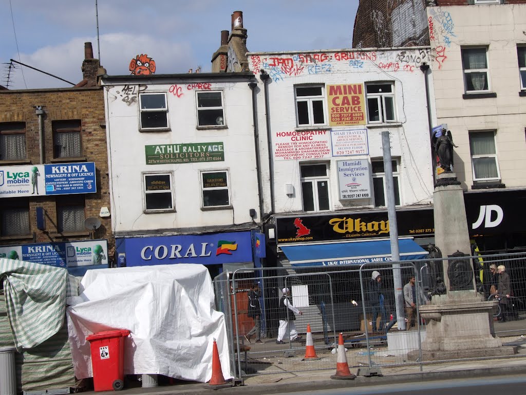 John Merrick...aka The Elephant Man..(5 August 1862 – 11 April 1890) was put on show in this building which is now a Sarree fashion outlet and mini-cab office in Whitechapel road. by London taxi knowledge