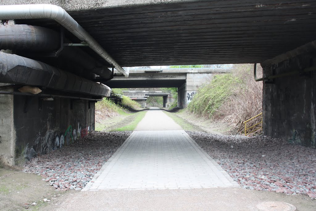 Unter der DB-Brücke entlang der Trasse im Hiberniapark in Herne by Wanne-Eickeler