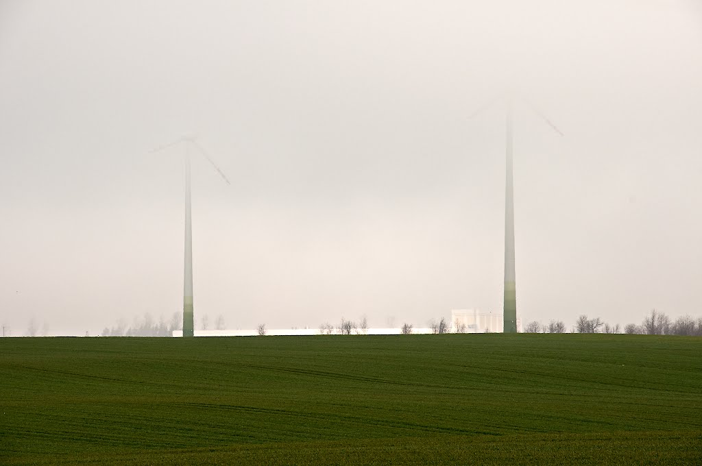 Wind farm in the fog by Wlodzimierz Poznansk…