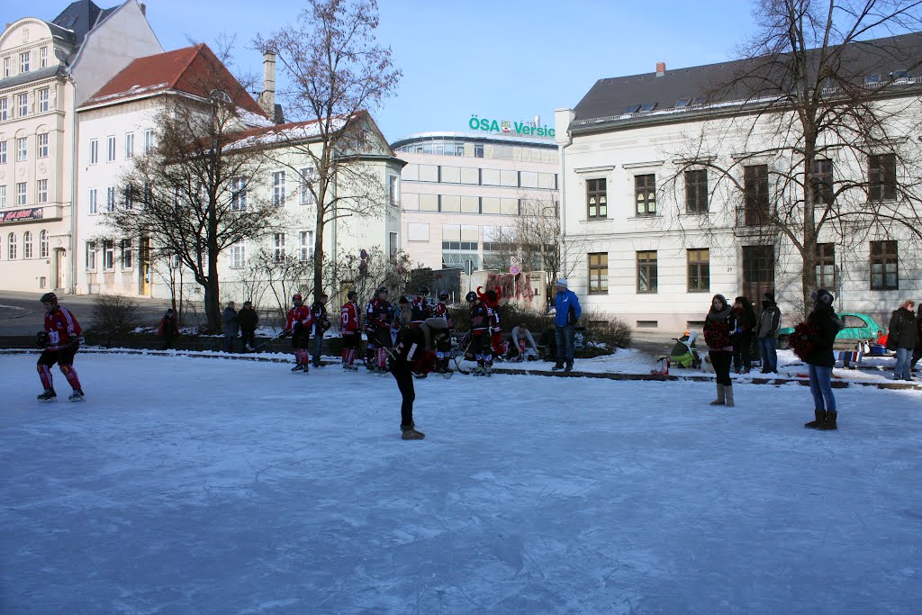 Zugefrorener Brunnen am Opernhaus Halle by Ralf John