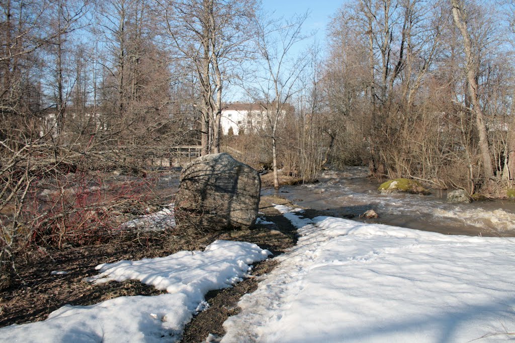 Viiala, Haihunkoski, River Tarpianjoki, Haihunkoski Rapids, Full Spring Waters, Old Border Mark Stone, 15 April 2012 by Johanan Järvinen