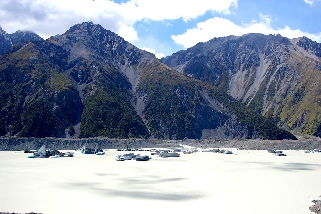 Icebergs floating in Tasman Lake, New Zealand by Rod Martin