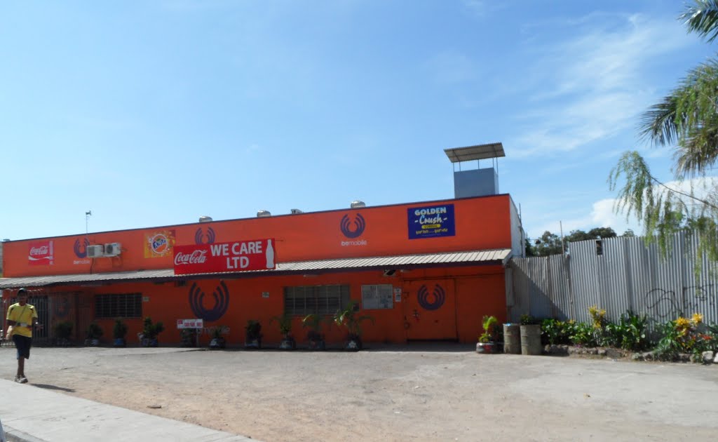 Orange BeMobile Painted Store along Okari Street in BOROKO area, Port Moresby, on 19-11-2011 by Peter John Tate,