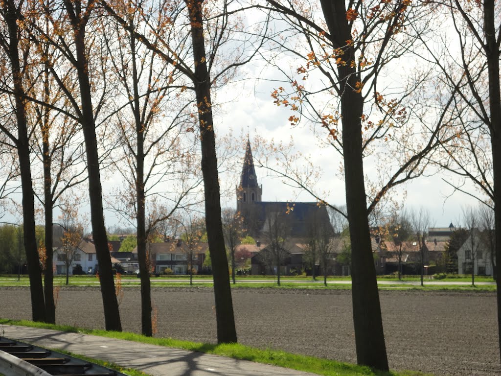 Kerk Kruiningen vanaf Nishoek-dijk over A58, Kruiningen by © rdnjc