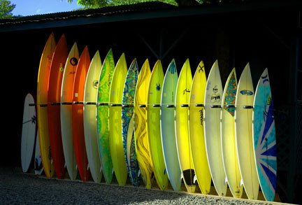 Surfer's Rainbow, surfboards in Hale'iwa, Surf Capitol of the World by photosofaloha