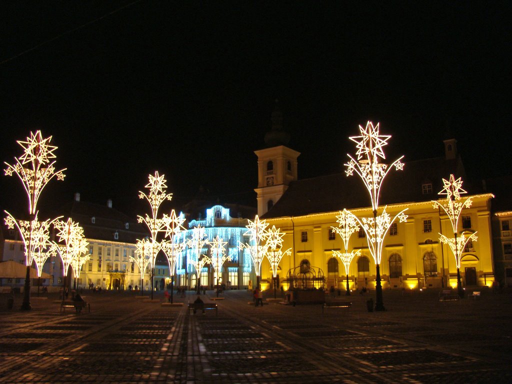 Biserica Romano-Catolică, Primăria și Muzeul Brukenthal din Sibiu în luminile sărbătorilor de iarnă by Vladimir SECOSAN