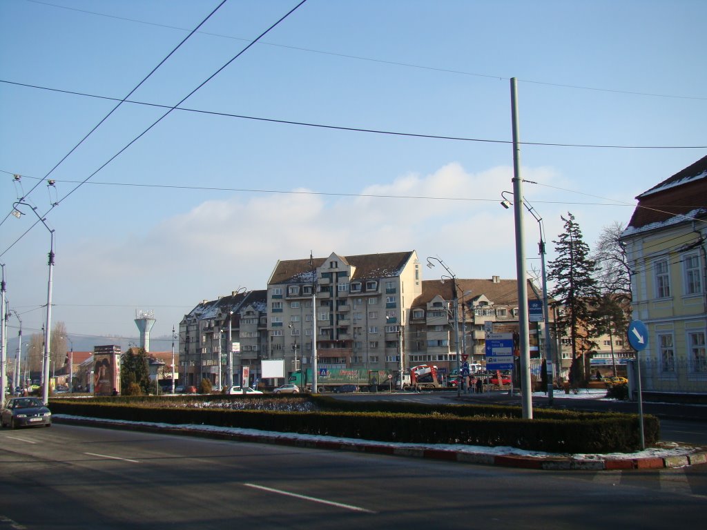 Vedere spre sensul giratoriu de pe Bld. Corneliu Coposu din Sibiu by Vladimir SECOSAN