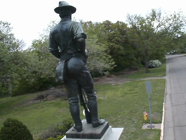 Oakdale Park Memorial gateway, Rough Rider bronze statue, Reverse by "Teary Eyes" Anderson