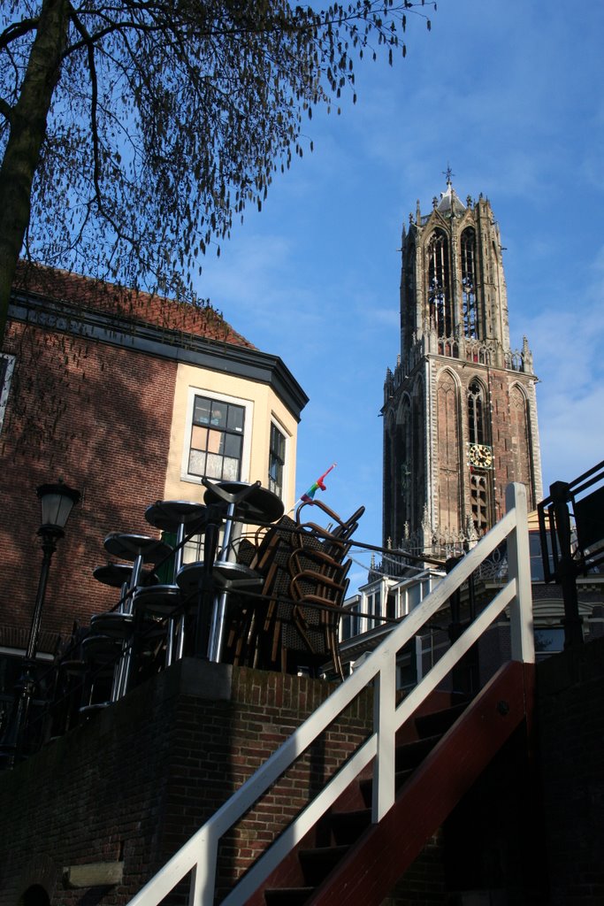 Wharf stairway and Dom Tower in Utrecht by Carl030nl